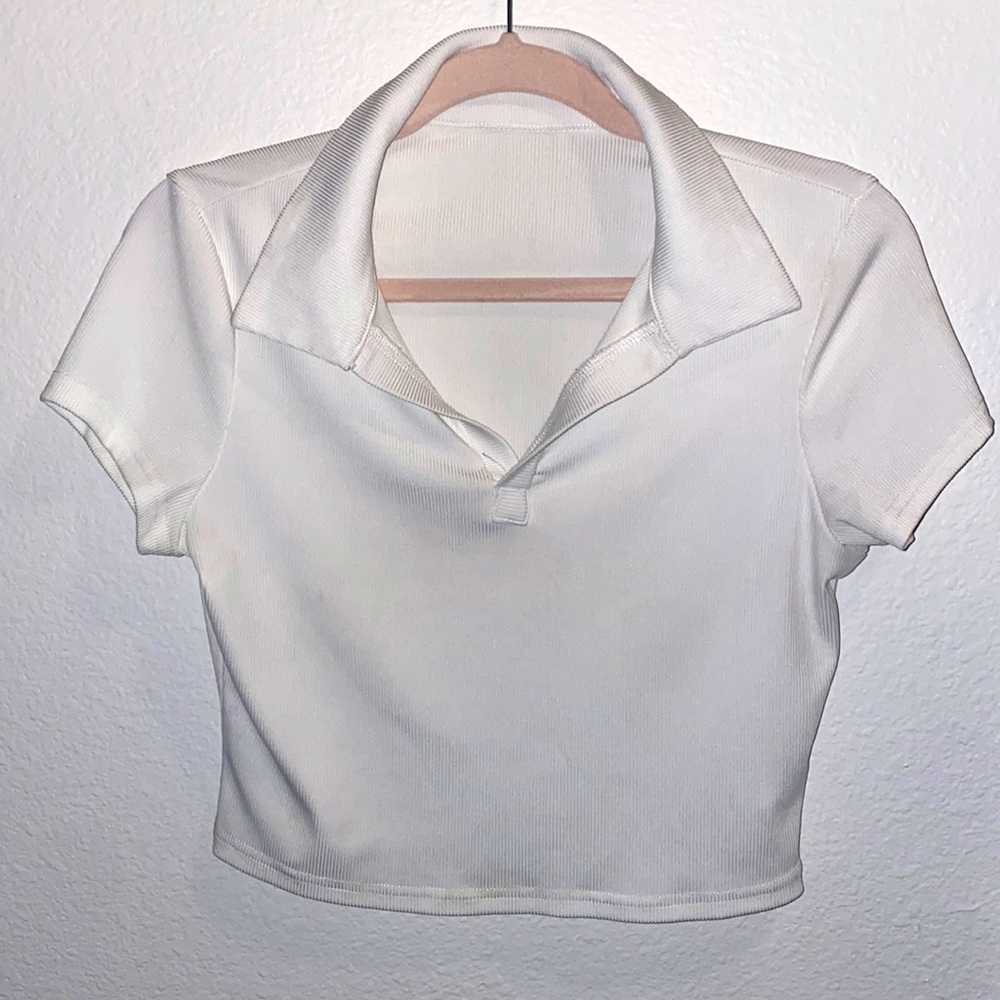 White Collar Crop Top